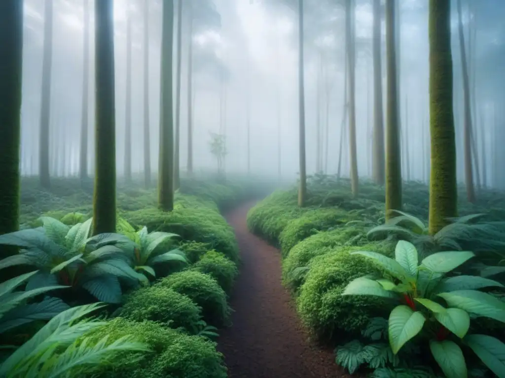 Un bosque exuberante con vida silvestre en armonía, transmitiendo tranquilidad y la importancia de los corredores biológicos sostenibles restauración