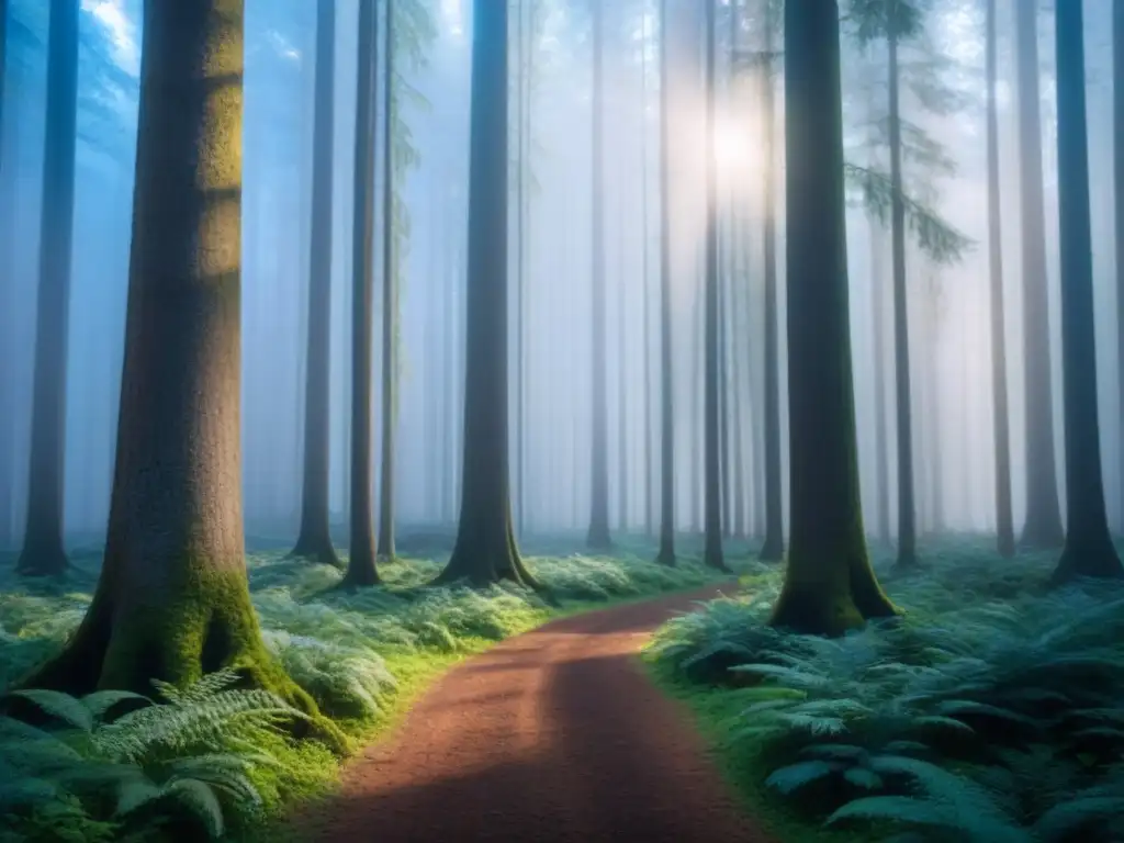 Bosque inmenso, árboles altos y cielo azul