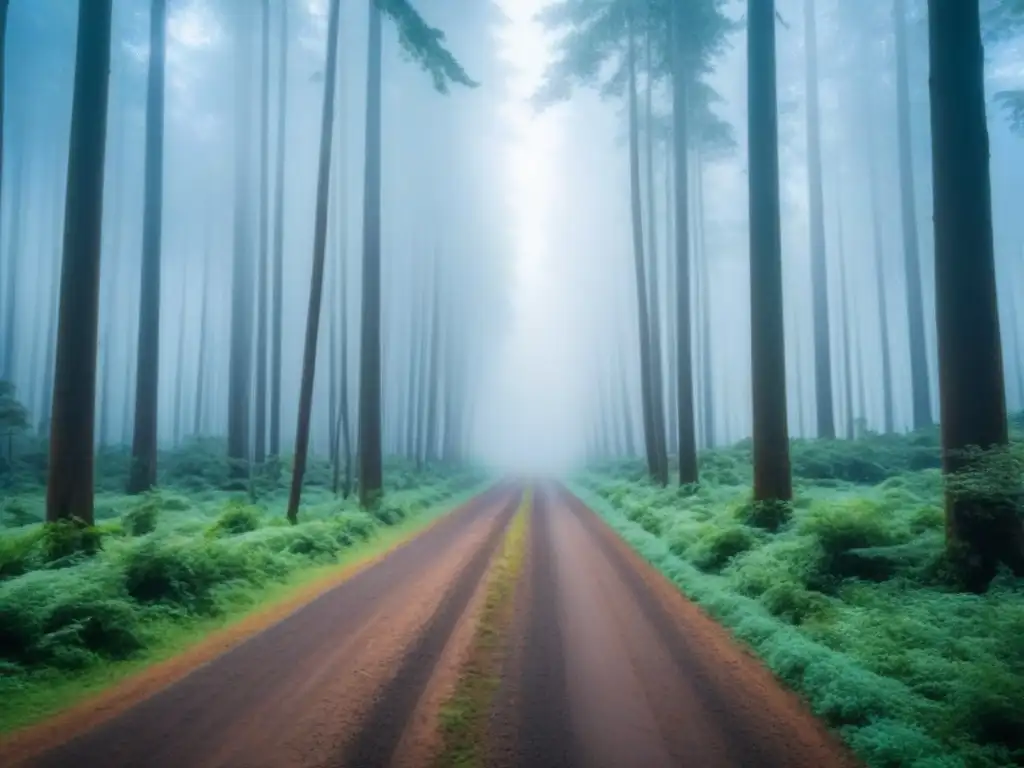 Un bosque intocado con árboles verdes vibrantes, simbolizando el comercio internacional de residuos sostenible