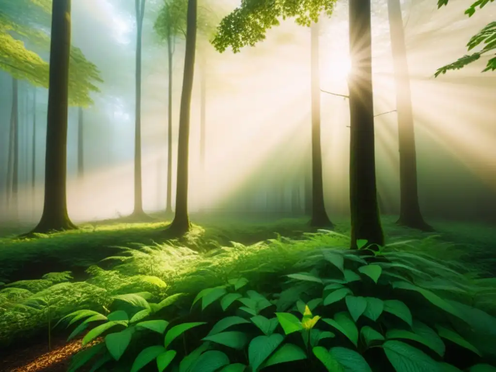 Un bosque intocado bañado por la luz dorada del amanecer crea una atmósfera de serenidad