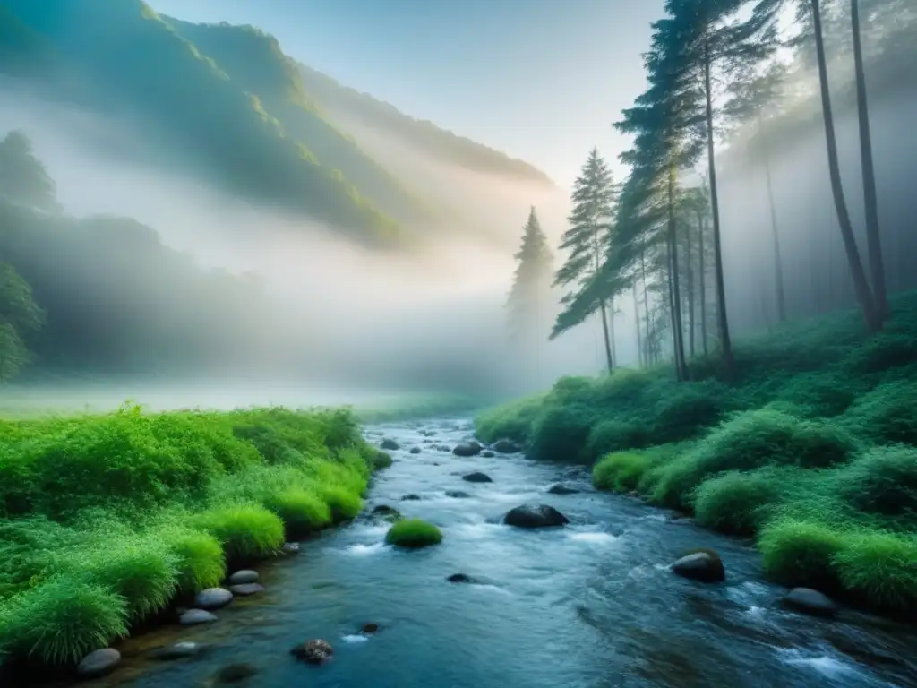 Bosque intocado de exuberante vegetación y armonía natural, símbolo de residuos sostenibles de Acciones Naciones Unidas