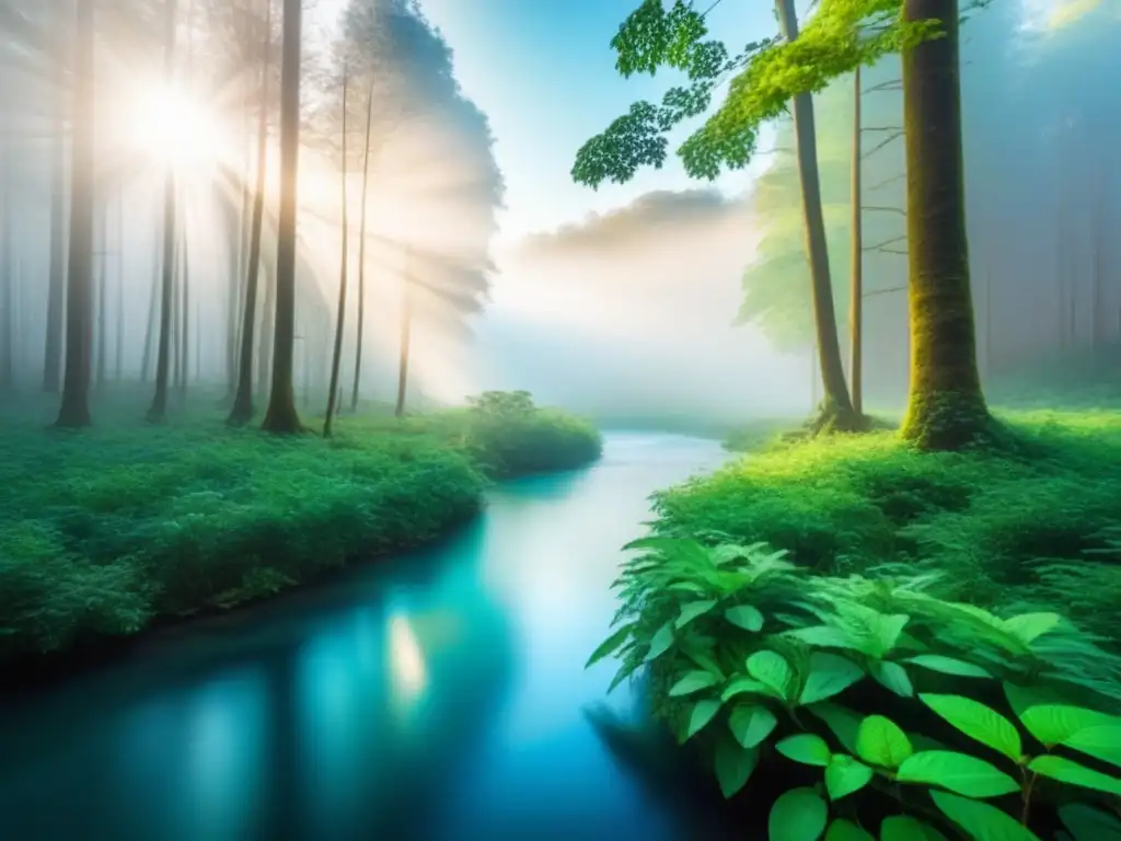 Un bosque intocado con río cristalino reflejando la exuberante naturaleza