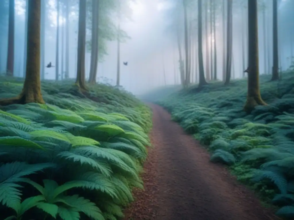 Un bosque sereno con animales en armonía, lejos de la contaminación acústica residuos tecnológicos