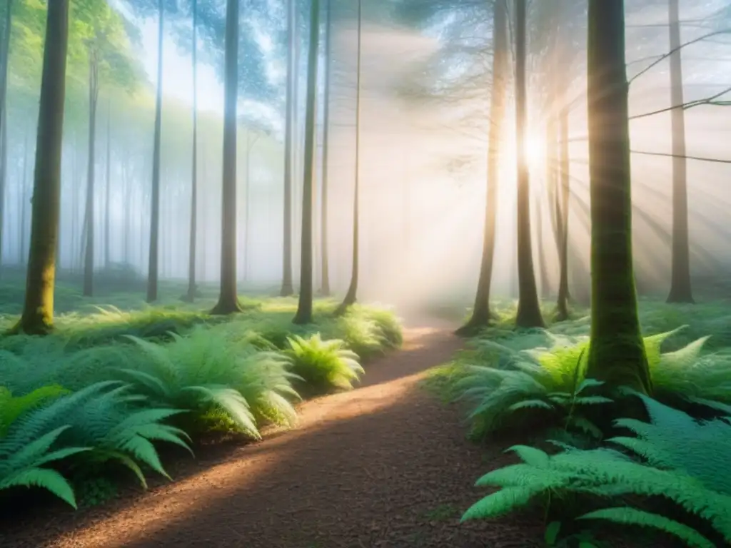 Un bosque sereno bañado por la luz del amanecer