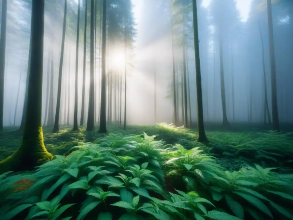 Bosque sereno y exuberante con luz solar entre hojas, muestra la belleza de la naturaleza