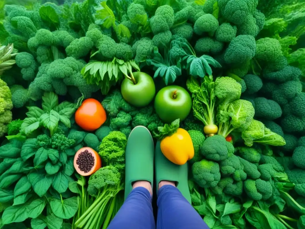 Bosque sostenible con árboles, frutas y verduras coloridas