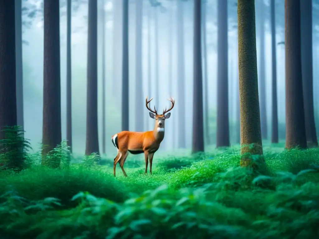 Bosque sostenible con diversa vida silvestre en armonía