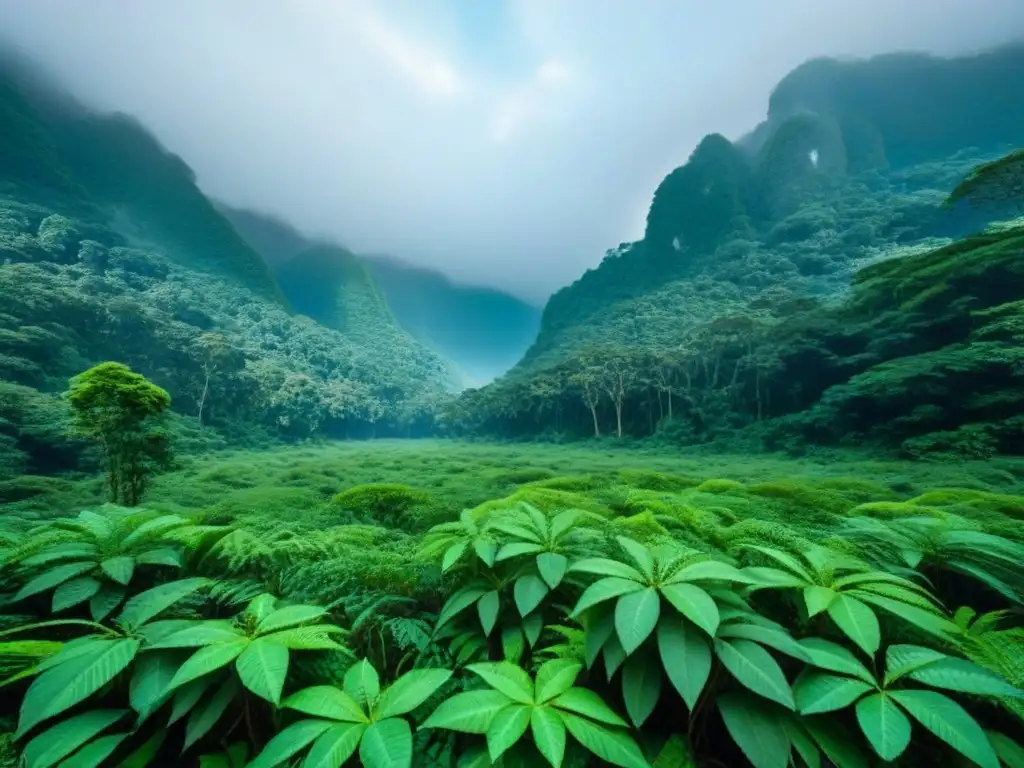 Un bosque tropical exuberante con un cielo azul claro, destacando la importancia de la preservación de la naturaleza y el arte indígena