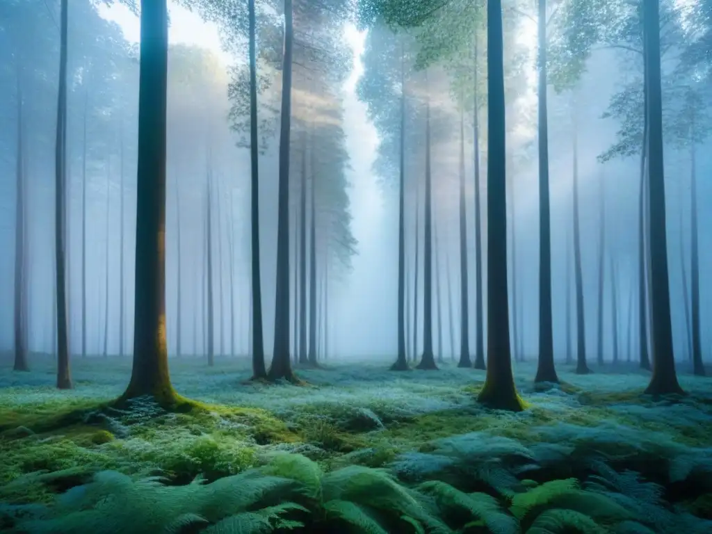 Bosque verde con árboles sostenibles bajo cielo azul