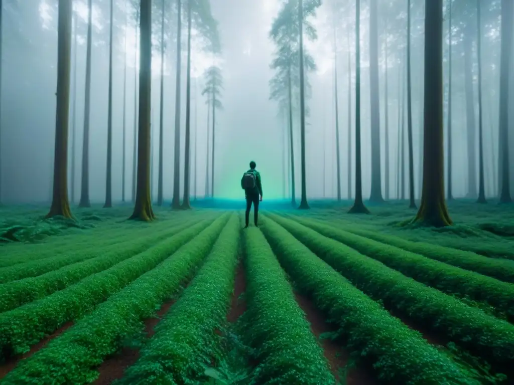 Bosque verde con efectos especiales sostenibles cine en hologramas futuristas