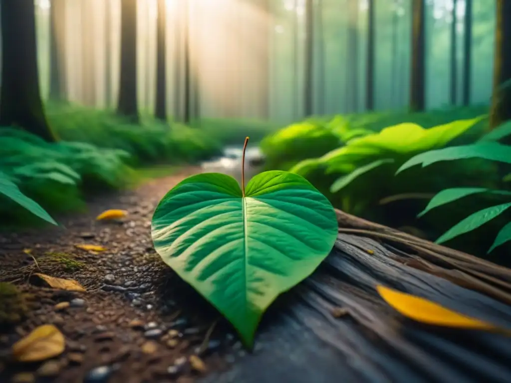 Un bosque verde exuberante con un arroyo sereno y luz solar filtrándose entre las hojas