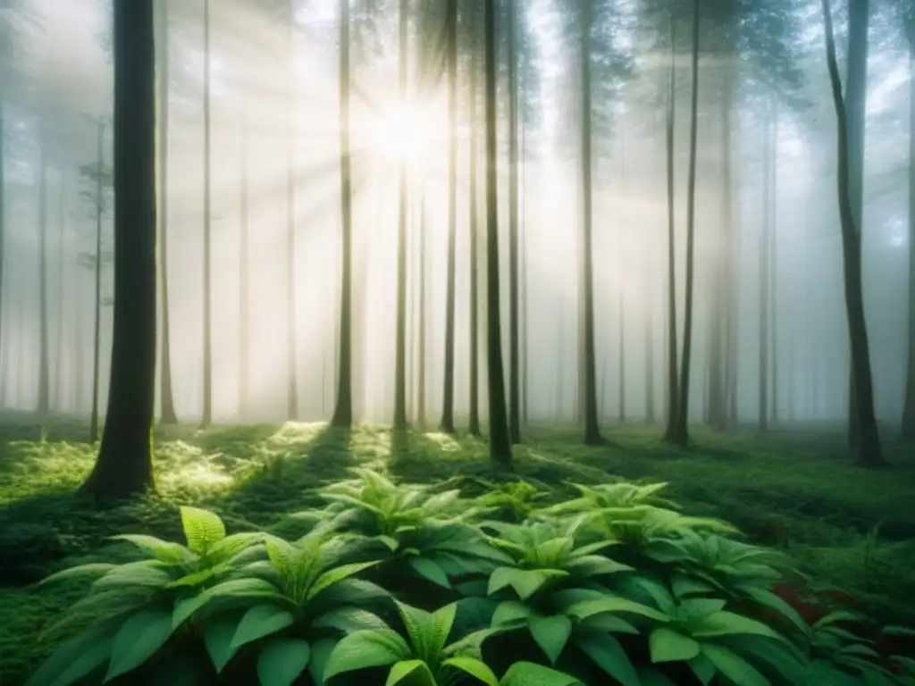 Un bosque verde exuberante bañado por la luz del sol, reflejando la belleza y tranquilidad de la naturaleza