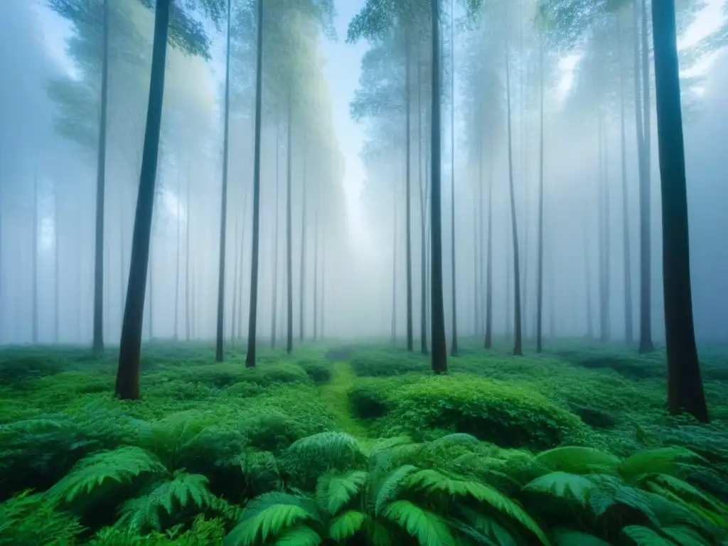 Un bosque verde exuberante bajo un cielo azul claro, reflejando la armonía entre naturaleza y sostenibilidad en el mercado de bonos verdes sostenibles