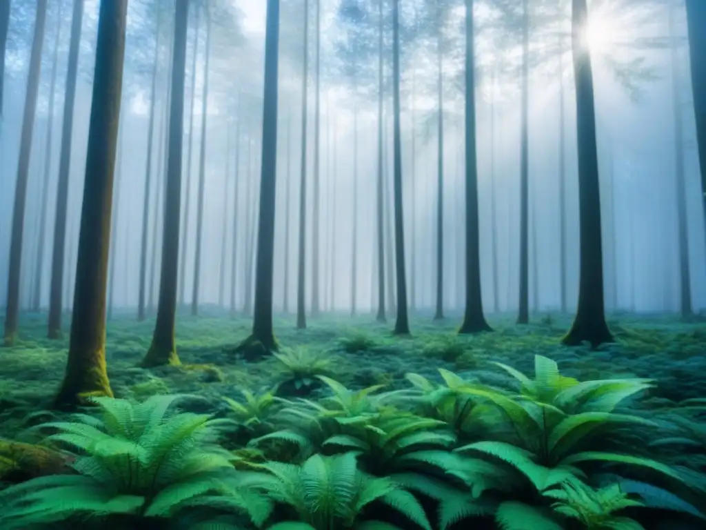 Un bosque verde exuberante bajo un cielo azul claro, transmitiendo tranquilidad y la importancia de la Prevención de incendios forestales sostenibles