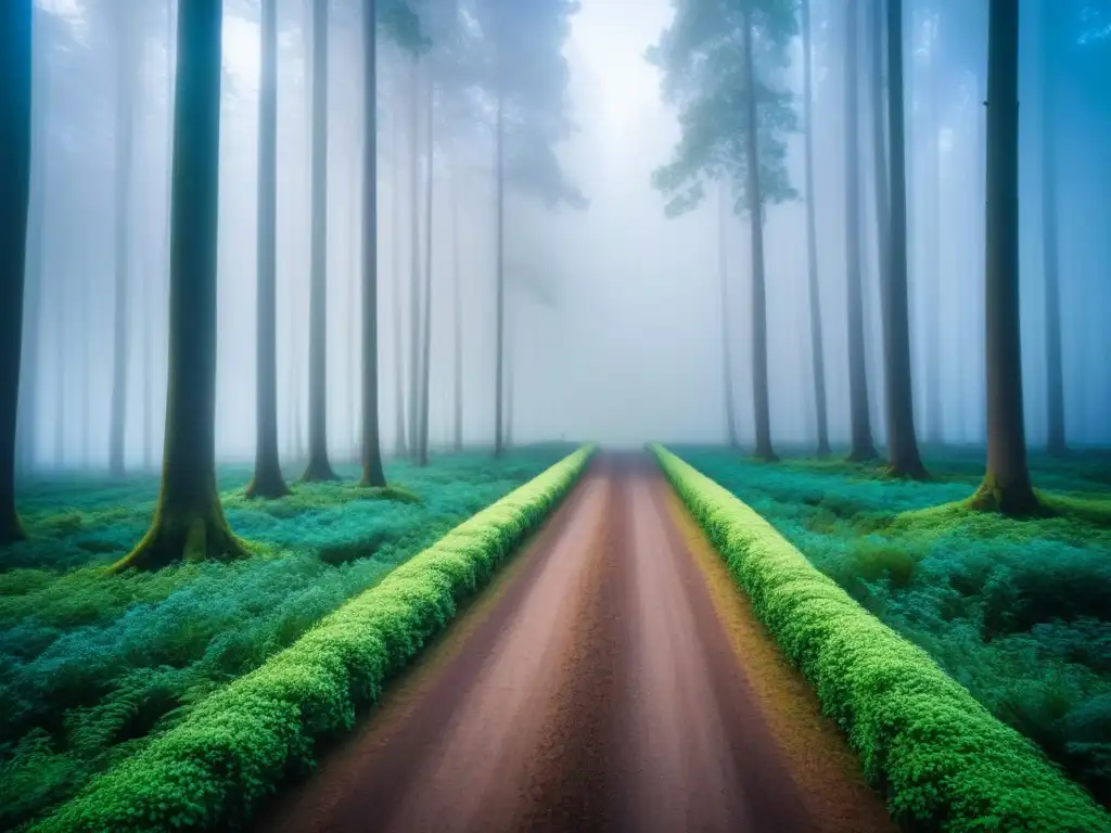 Un bosque verde exuberante bajo un cielo azul claro, transmitiendo armonía ambiental y sostenibilidad