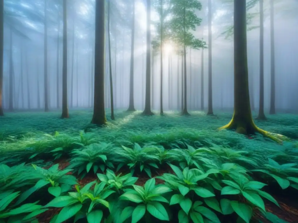 Un bosque verde exuberante bajo un cielo azul claro