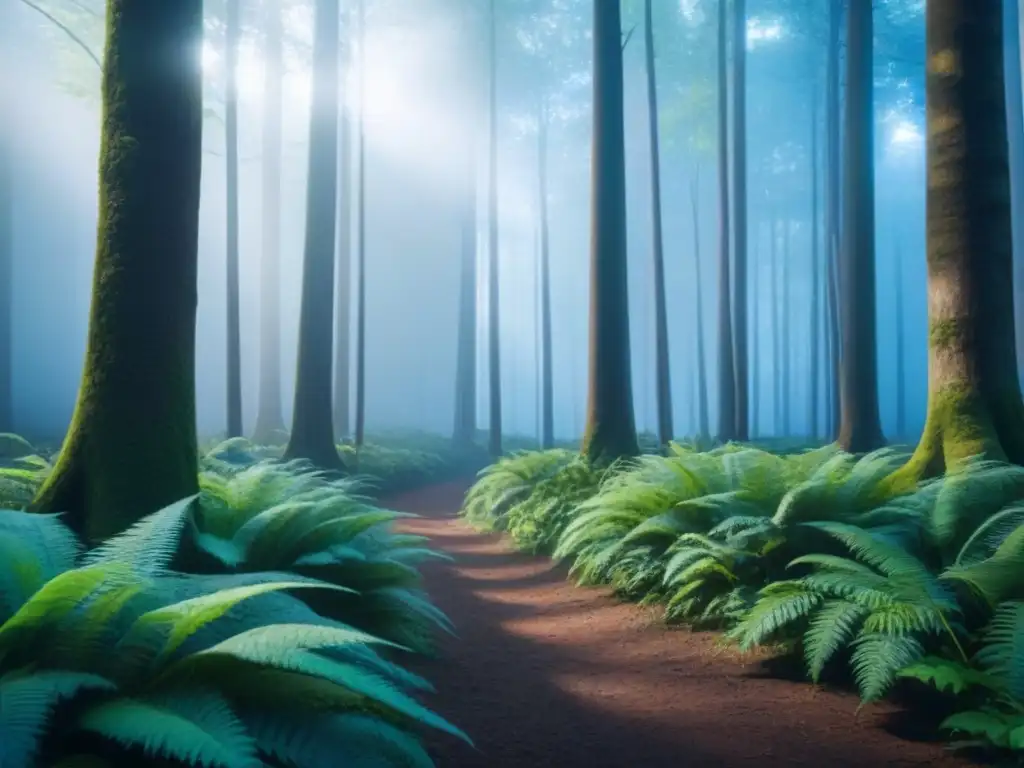 Un bosque verde exuberante bajo un cielo azul claro, destaca la importancia de la naturaleza en el contexto de la tecnología sostenible