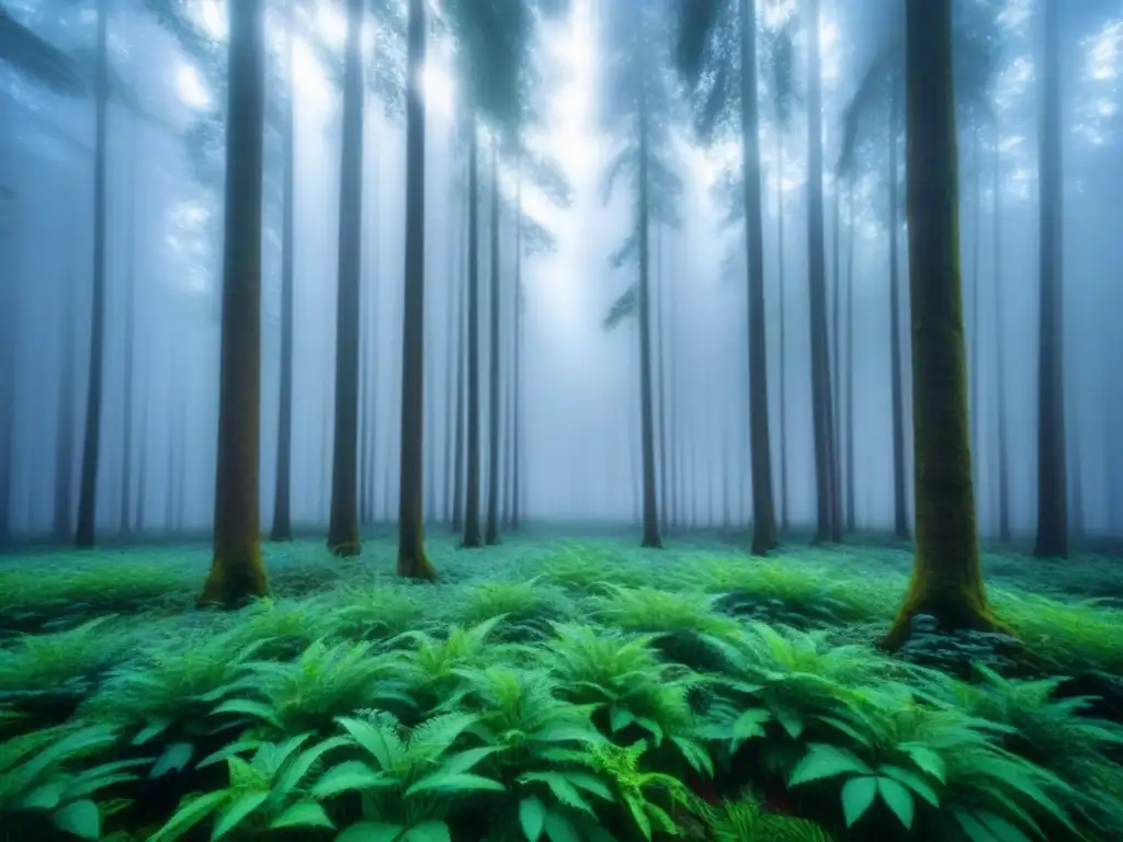 Bosque verde exuberante bajo cielo azul, transmitiendo armonía y belleza sostenible cuidado planeta