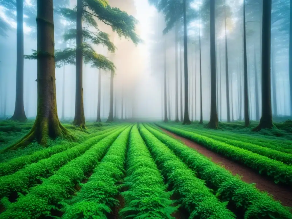 Un bosque verde exuberante con detalles digitales promoviendo sostenibilidad mediante arte digital