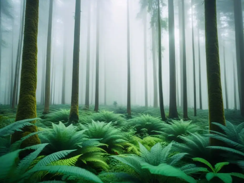 Un bosque verde exuberante con diversa vida silvestre, transmitiendo armonía y equilibrio en la naturaleza para reducción huella ecológica apps