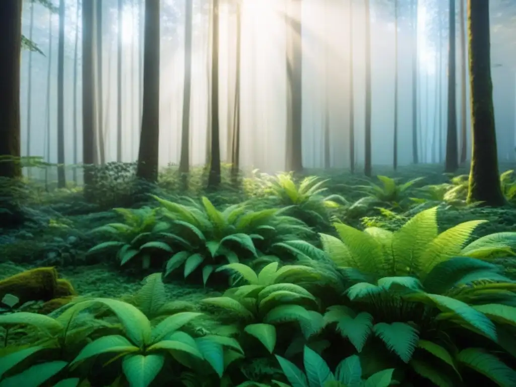 Bosque verde exuberante con diversa vida silvestre en armonía