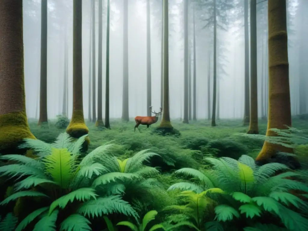 Bosque verde exuberante con diversa fauna, armonía y equilibrio en la naturaleza