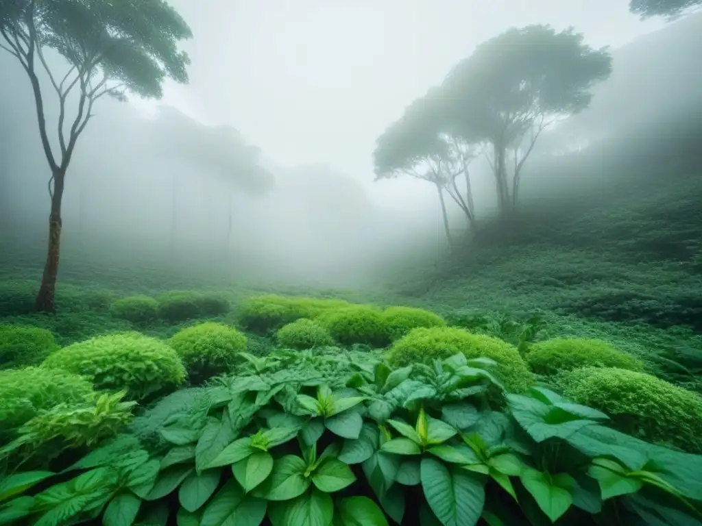 Un bosque verde exuberante que muestra la diversidad y abundancia de la alimentación basada en plantas sostenible