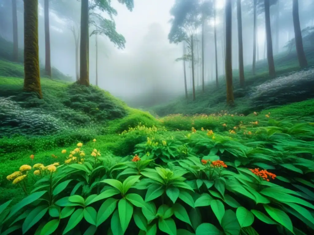 Un bosque verde exuberante iluminado por la suave luz del sol