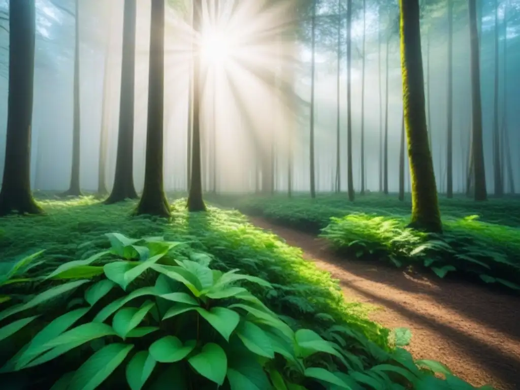 Un bosque verde exuberante iluminado por el sol, reflejando la importancia educación ambiental para sostenibilidad