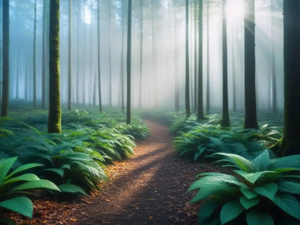 Un bosque verde exuberante iluminado por el sol, simbolizando crecimiento y resiliencia en tiempos de COVID19