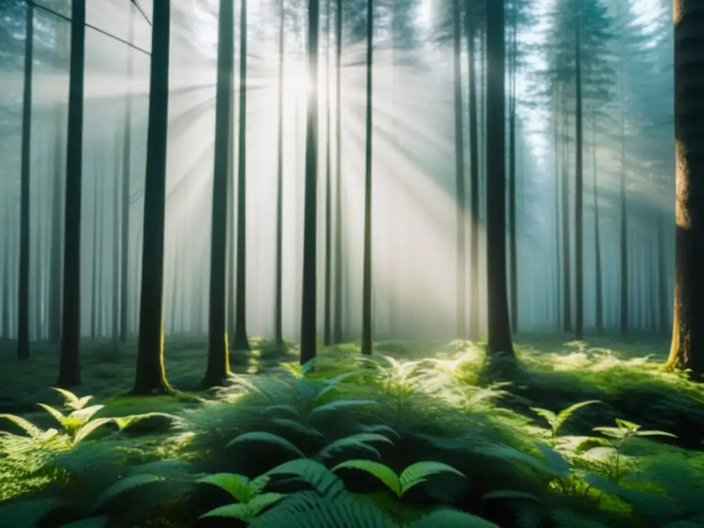 Un bosque verde exuberante iluminado por el sol, muestra el impacto de inversiones en energías renovables