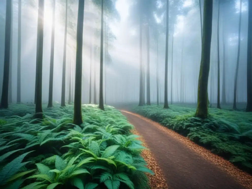 Un bosque verde exuberante iluminado por el sol, simbolizando la serenidad de la naturaleza y las inversiones sostenibles bonos verdes