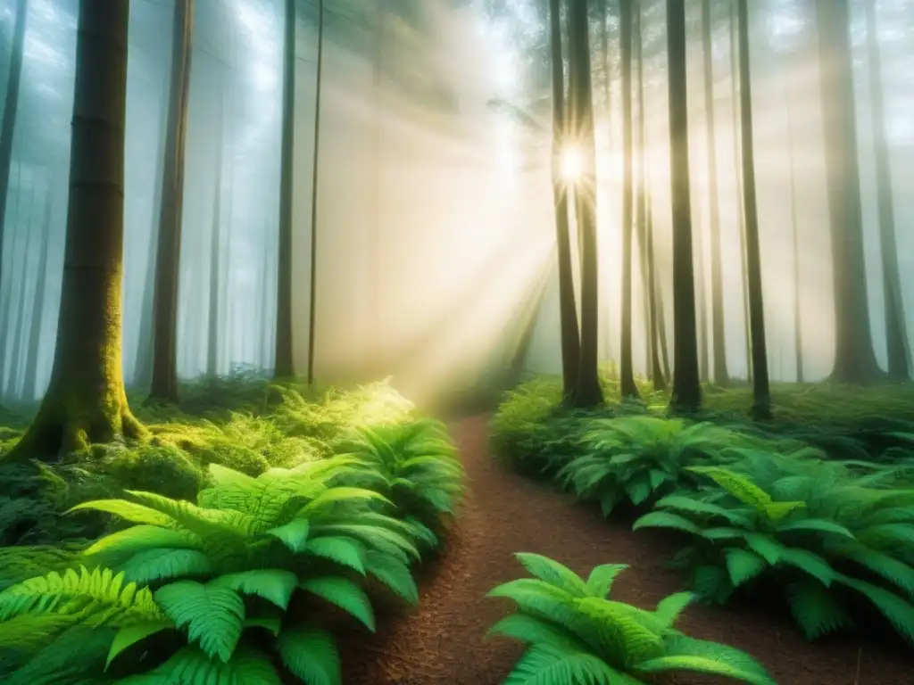 Un bosque verde exuberante con luz solar entre las hojas, reflejo del mercado bonos verdes sostenibles