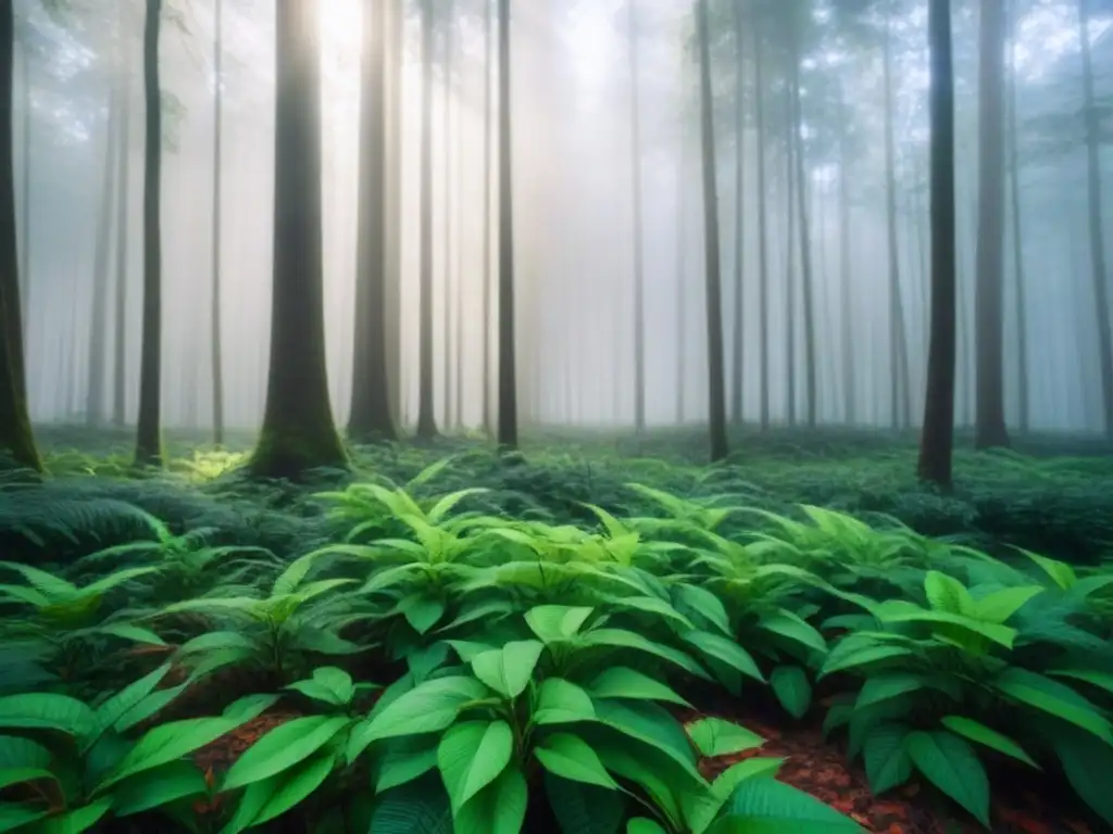 Un bosque verde exuberante con luz solar filtrándose entre las hojas, resaltando la importancia de la animación ambiental