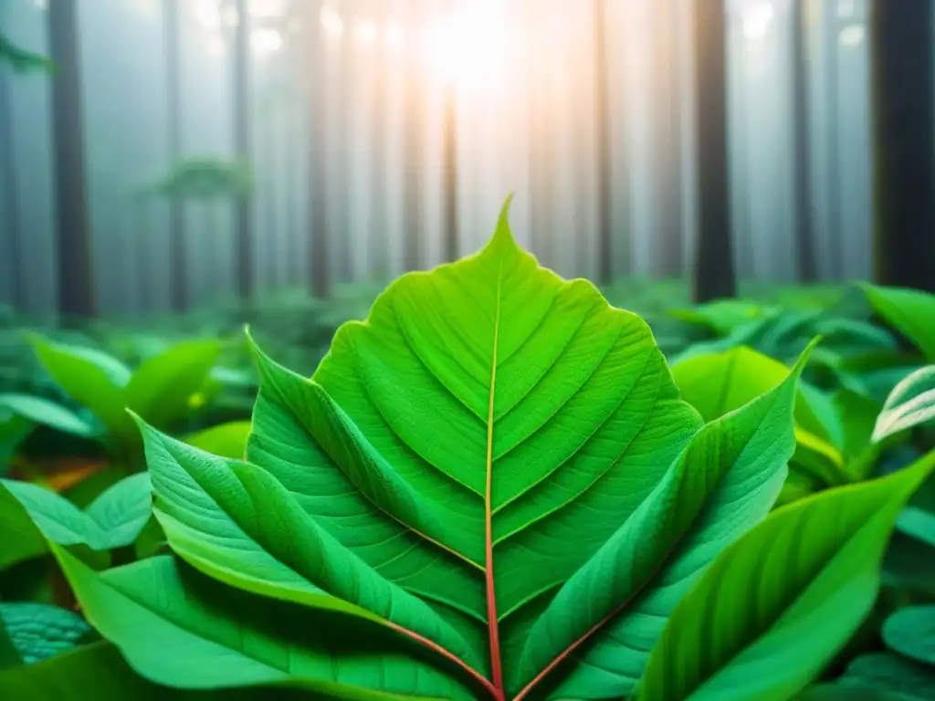 Bosque verde exuberante con luz solar entre hojas, reflejo de la belleza natural y la sostenibilidad de bálsamos labiales ecológicos sostenibles