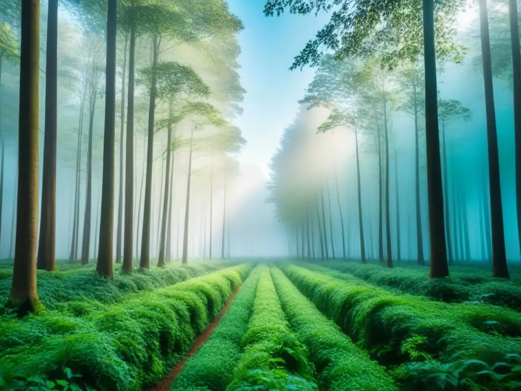 Un bosque verde exuberante con vida silvestre rodeado de cielo azul claro