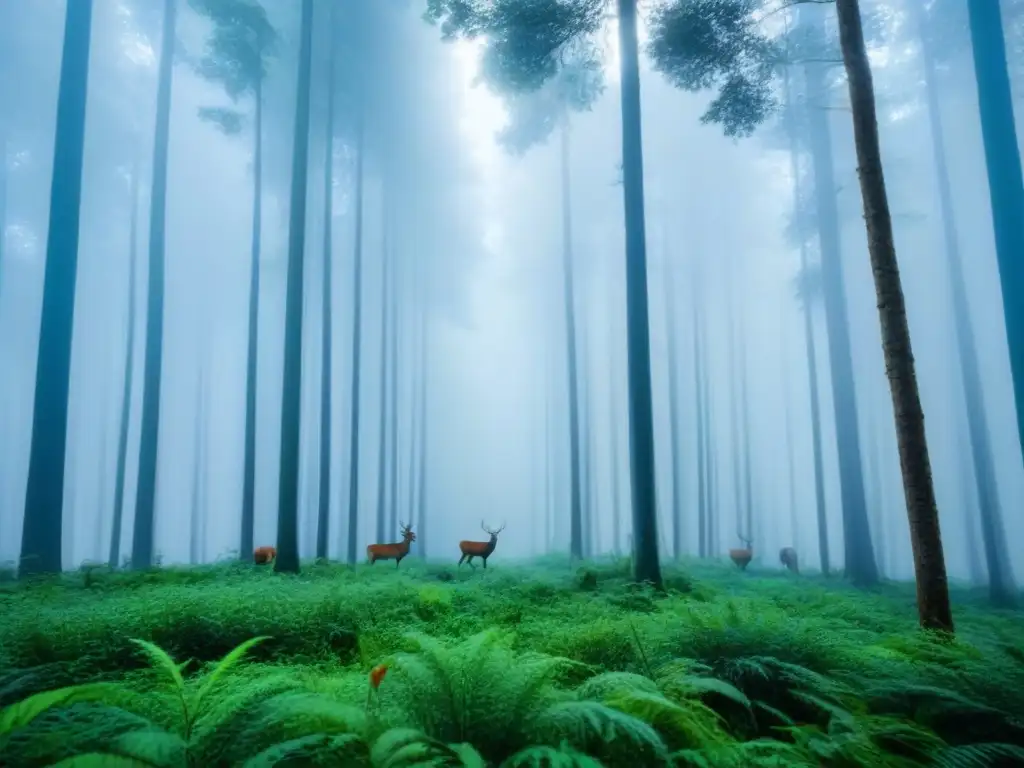 Un bosque verde exuberante con vida salvaje en armonía