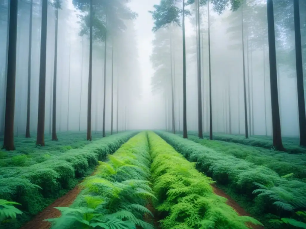 Un bosque verde exuberante con vida silvestre, redes de senderos verdes