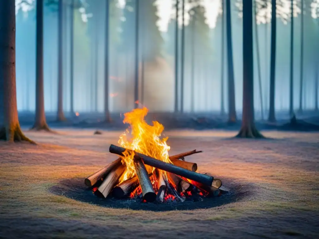 Bosque verde con fuego controlado, simbolizando la prevención de incendios forestales sostenibles