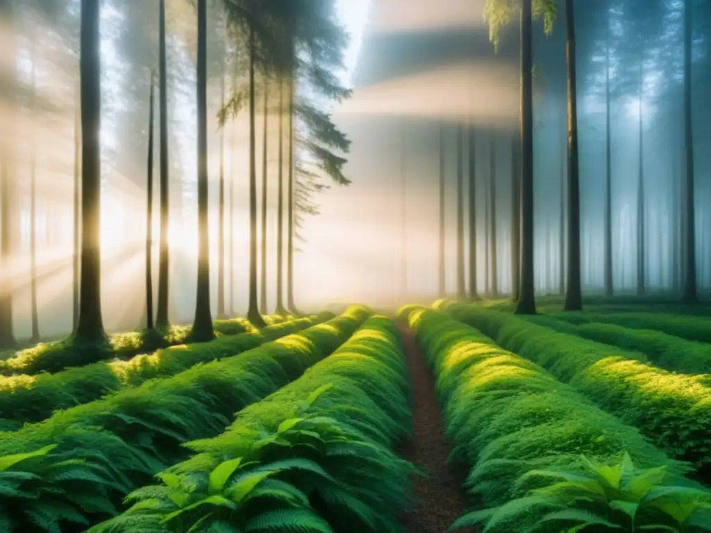 Bosque verde con luz solar entre hojas, evocando armonía y sostenibilidad en crítica cinematográfica películas sostenibilidad