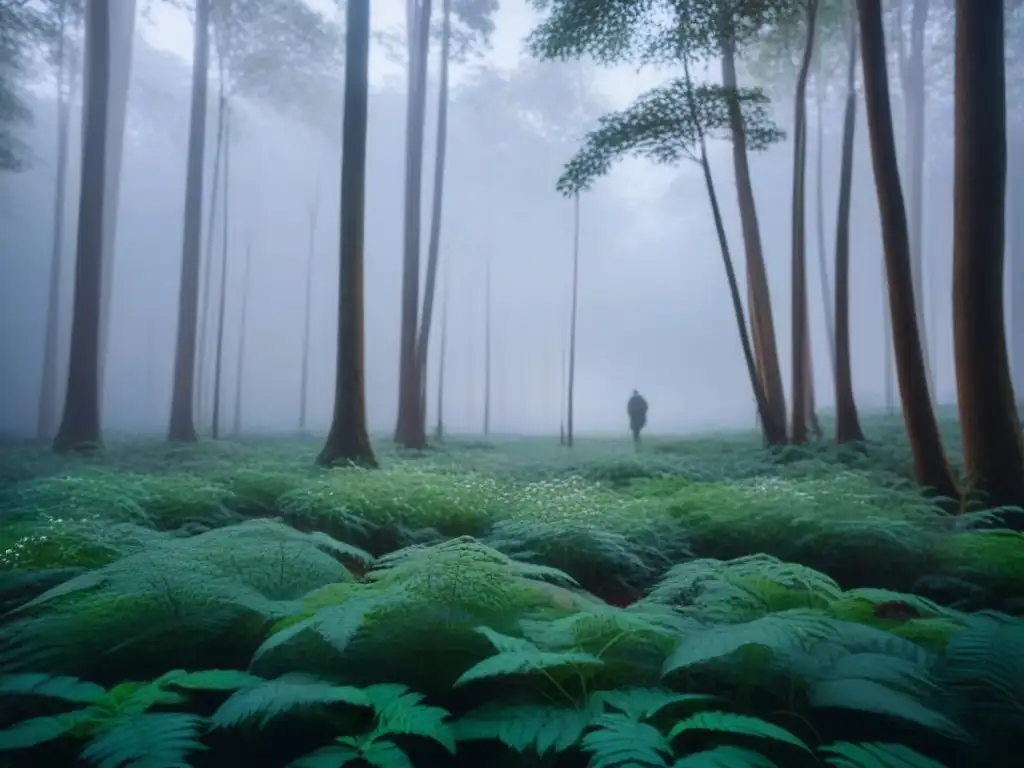 Bosque verde de noche iluminado por la luna eco, inspira serenidad