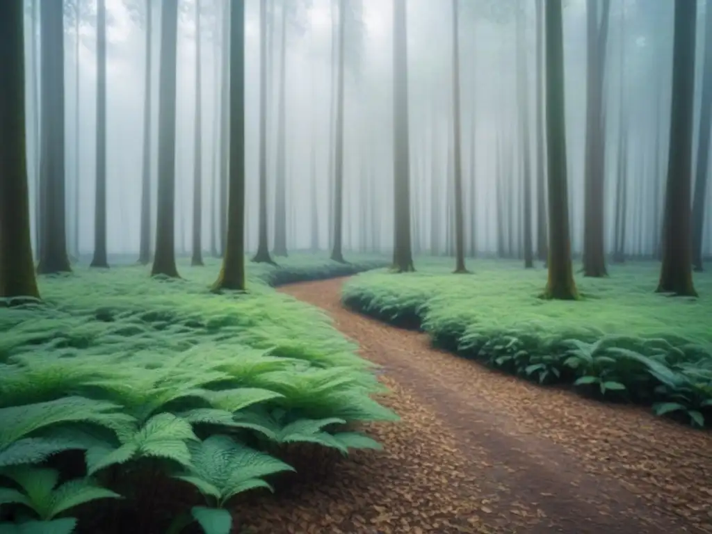 Un bosque verde sereno iluminado por el sol, reflejando la importancia de las aplicaciones móviles para vida sostenible