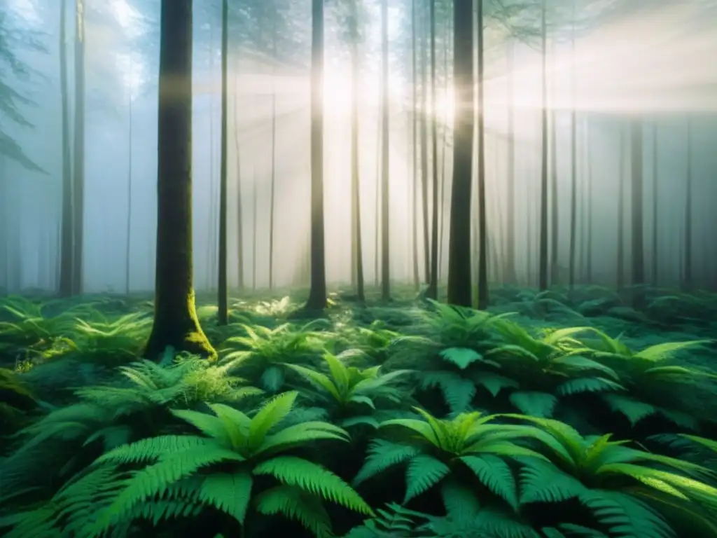 Bosque vibrante con luz filtrada entre el dosel, biodiversidad en su hábitat natural