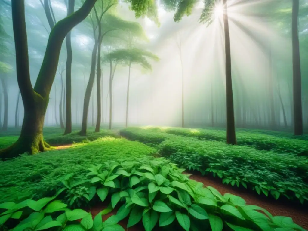 Un bosque vibrante con luz filtrada entre las hojas