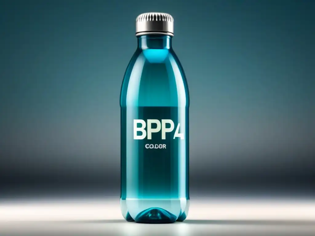 Botella de agua transparente con etiqueta 'Libre de BPA' en diseño minimalista