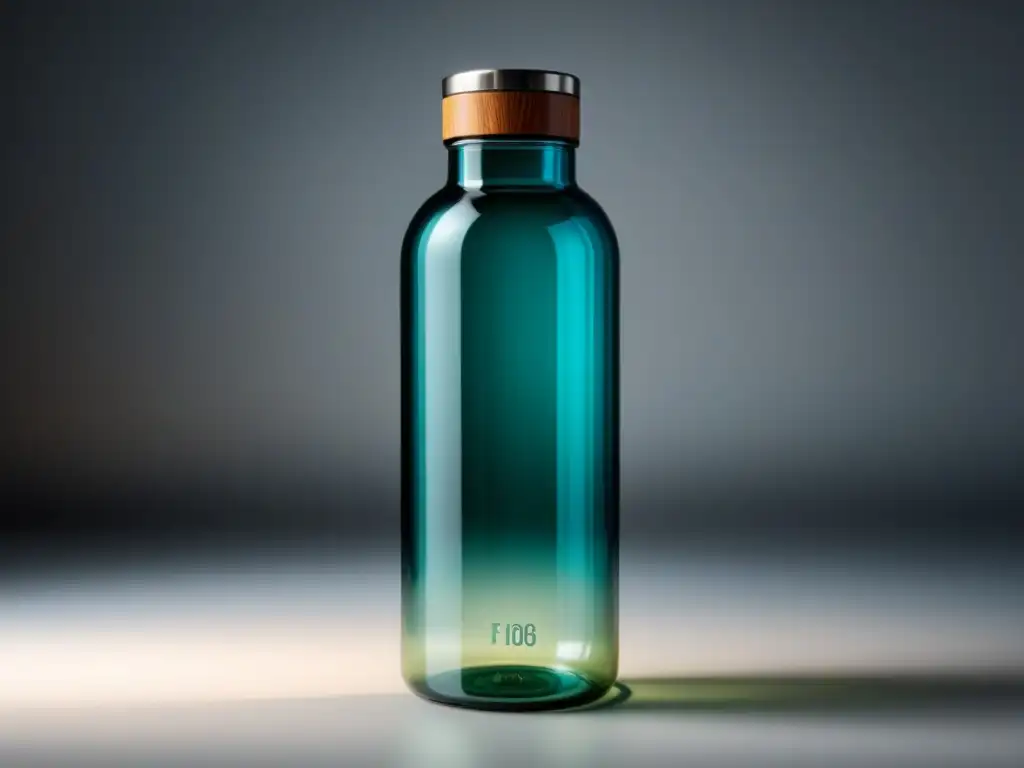 Botella de vidrio eco: diseño elegante y sostenible Botella de cristal transparente en fondo blanco, simbolizando la reducción del uso de plásticos