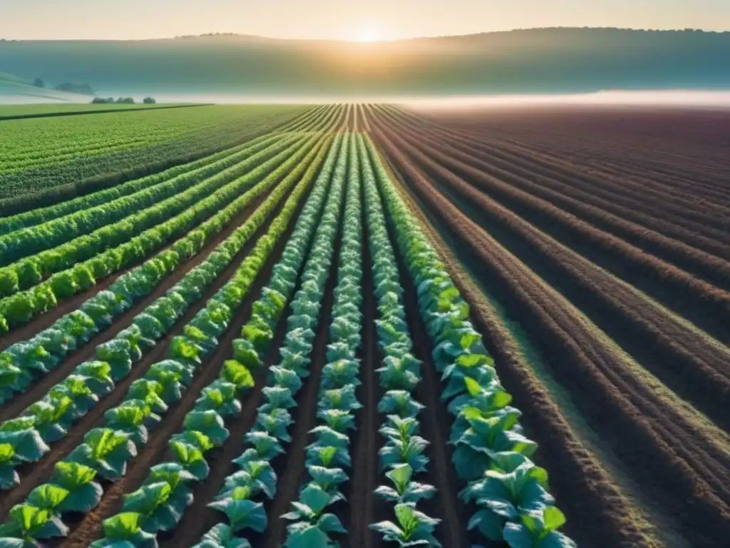 Un campo de cultivos orgánicos bajo el sol, transmitiendo paz y salud