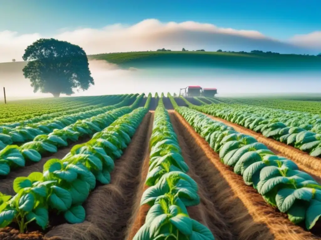 Un campo frutal repleto de vida y colores bajo un cielo azul despejado