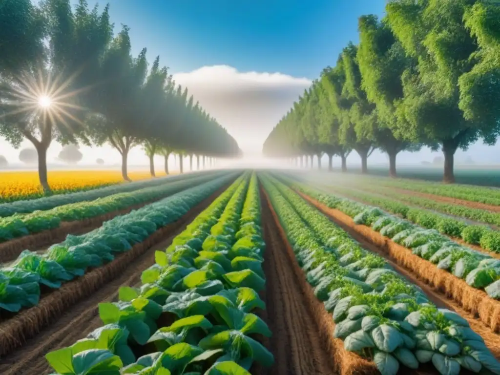 Un campo orgánico lleno de vida y color bajo el sol