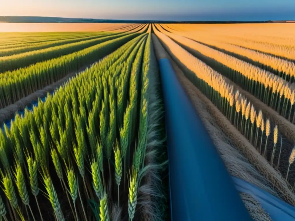 Campo de trigo dorado ondulante bajo cielo azul